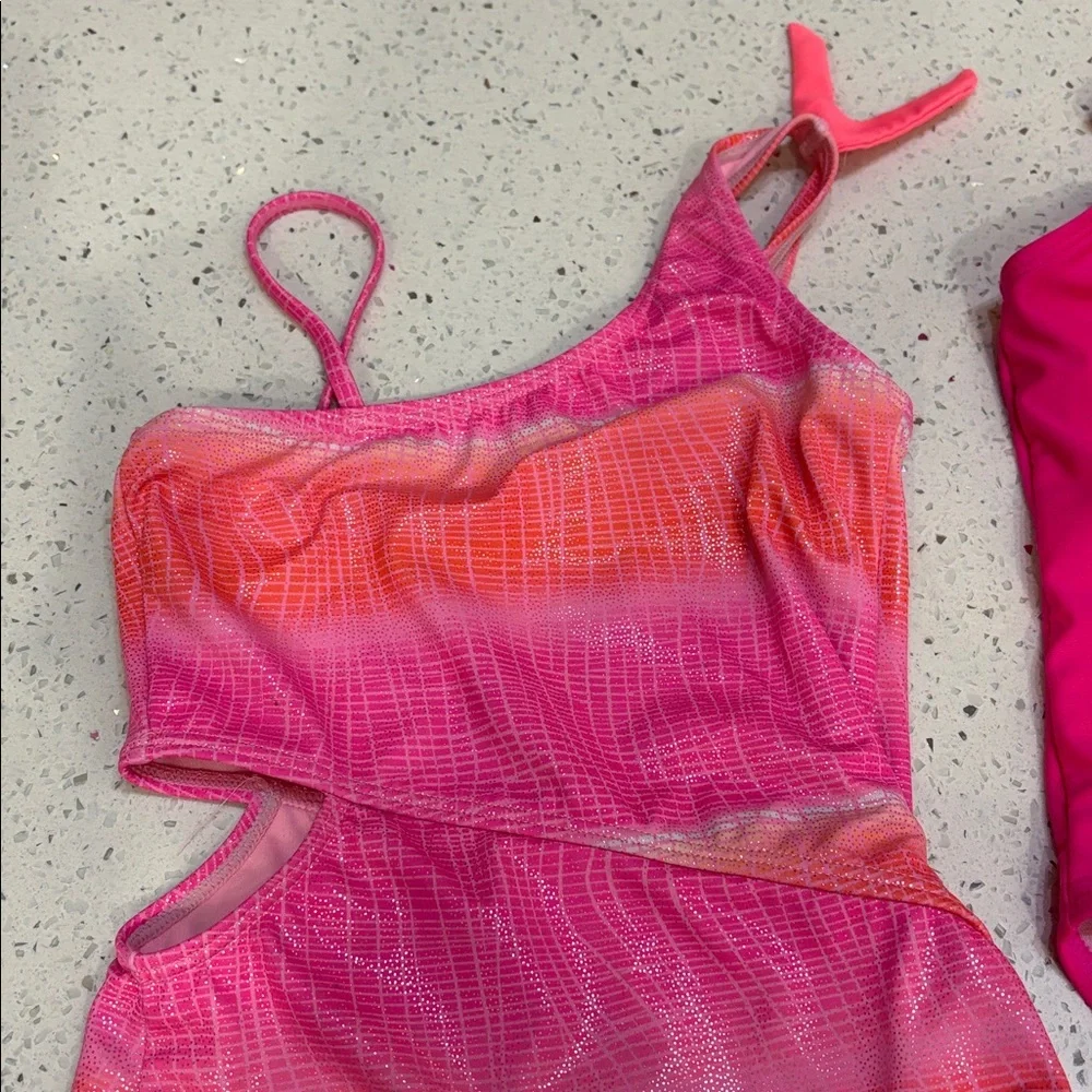 Girls Swimsuit Bundle Pink Platinum Sparkly Pink size 7/8